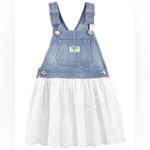 OshKosh B'Gosh Denim & White Eyelet Overall Dress NWT I Size 3t
